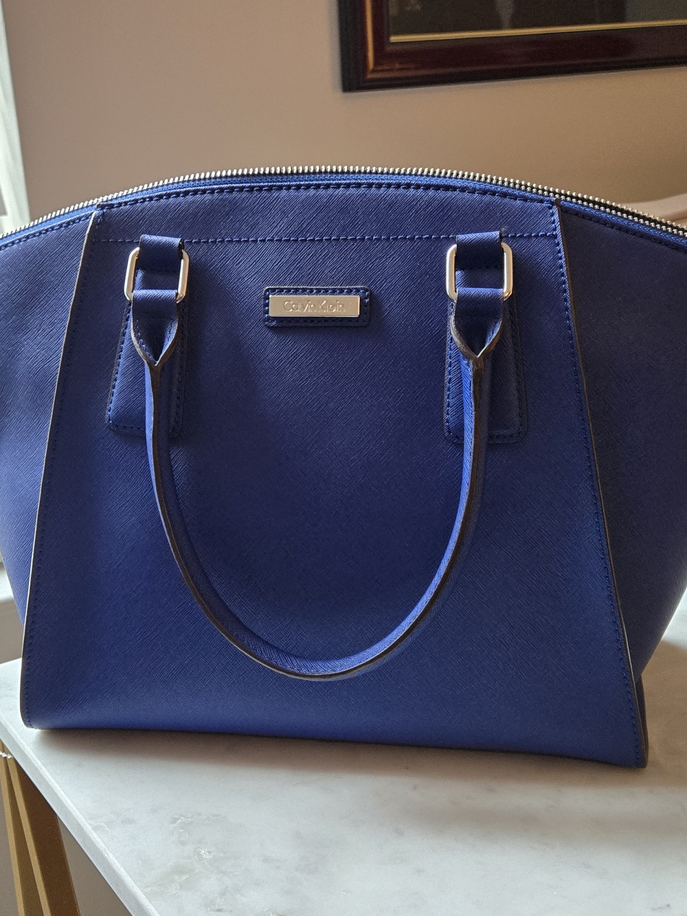 Calvin Klein Women's Structured Satchel Handbag - Royal Blue